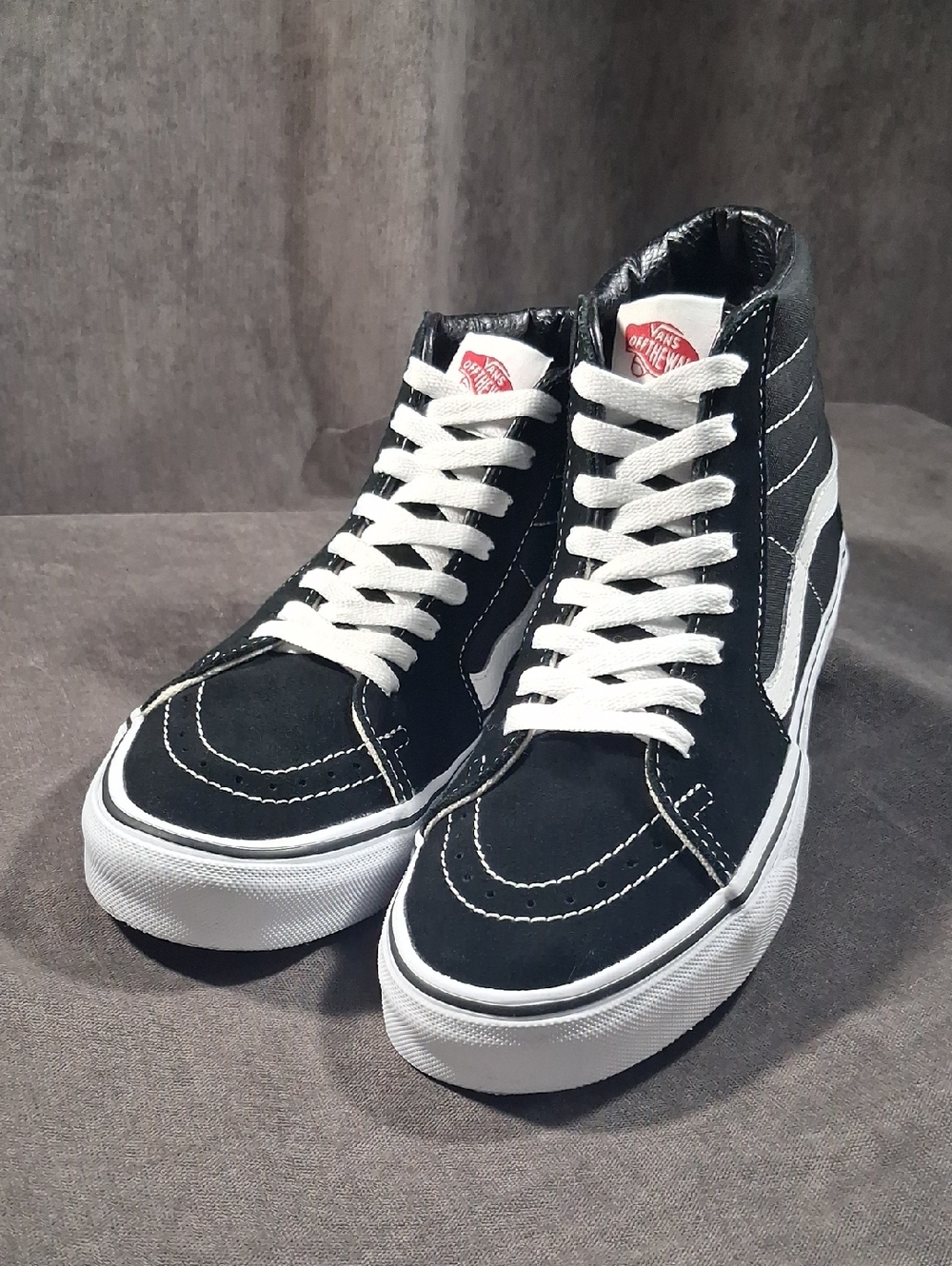 Vans Old Skool Sk8-Hi Classic Black Canvas Suede Leather Sneakers NEAR NEW US 8